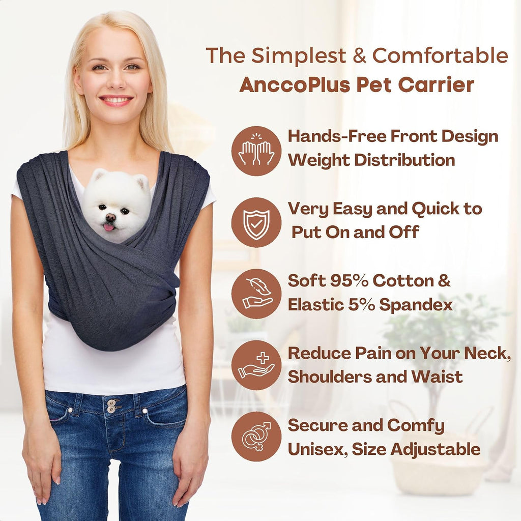 Small Dog Sling Carrier, Hands-Free, Charcoal Black, Regular