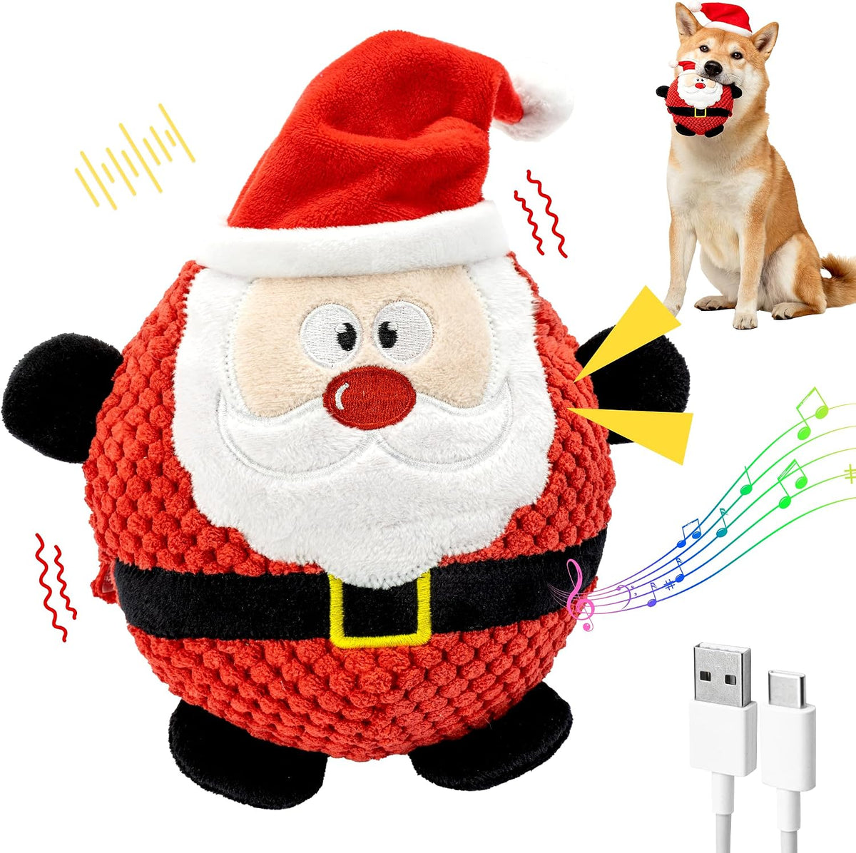 Interactive Moving Christmas Dog Toy, Rechargeable Automatic Jumping Squeaky Puppy Toy with Recording & Music Modes, Sel