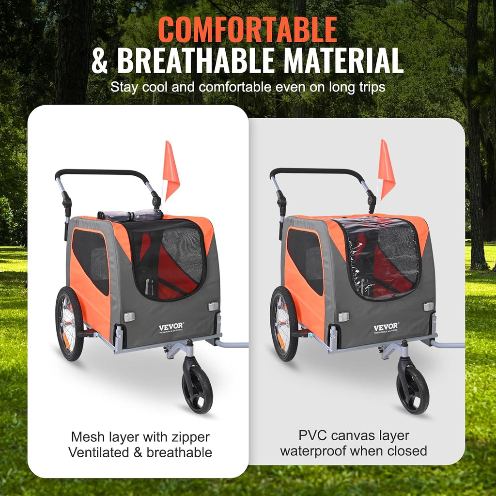 VEVOR Dog Bike Trailer, Supports up to 66/88/100 lbs, 2-in-1 Pet Stroller Cart Bicycle Carrier, Easy Folding Cart Frame 