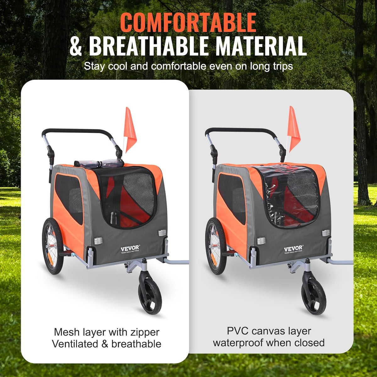 VEVOR Dog Bike Trailer, Supports up to 66/88/100 lbs, 2-in-1 Pet Stroller Cart Bicycle Carrier, Easy Folding Cart Frame 