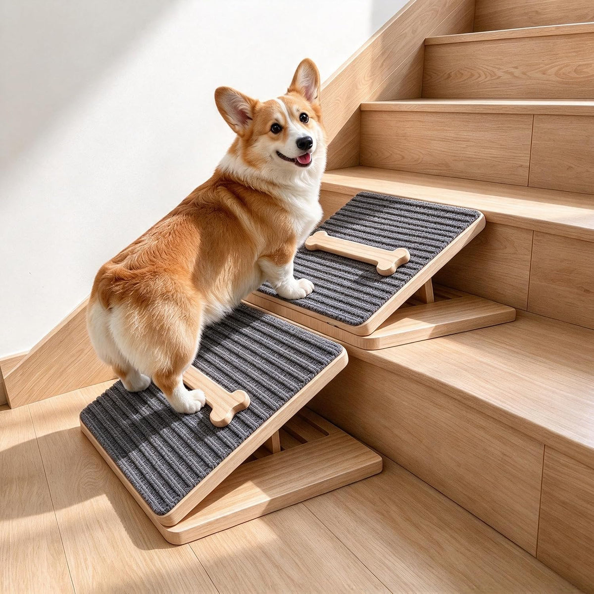 Dog Ramp for Stairs, Foldable Stair Wedges Assist for Small Dogs, 2 Pack