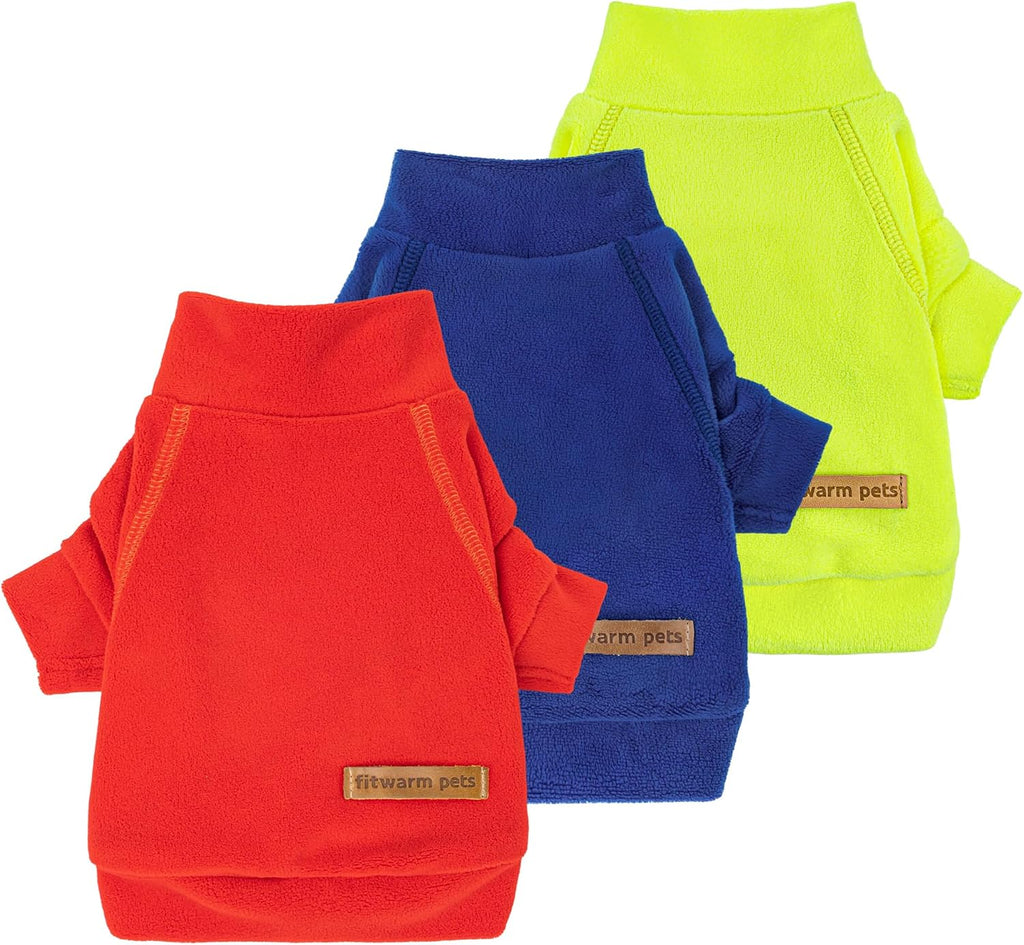 Fitwarm 3 Pack Classic Fleece Dog Sweater, Turtleneck Dog Sweatshirt, Dog Winter Clothes for Small Dogs Boy Girl, Pet Pu