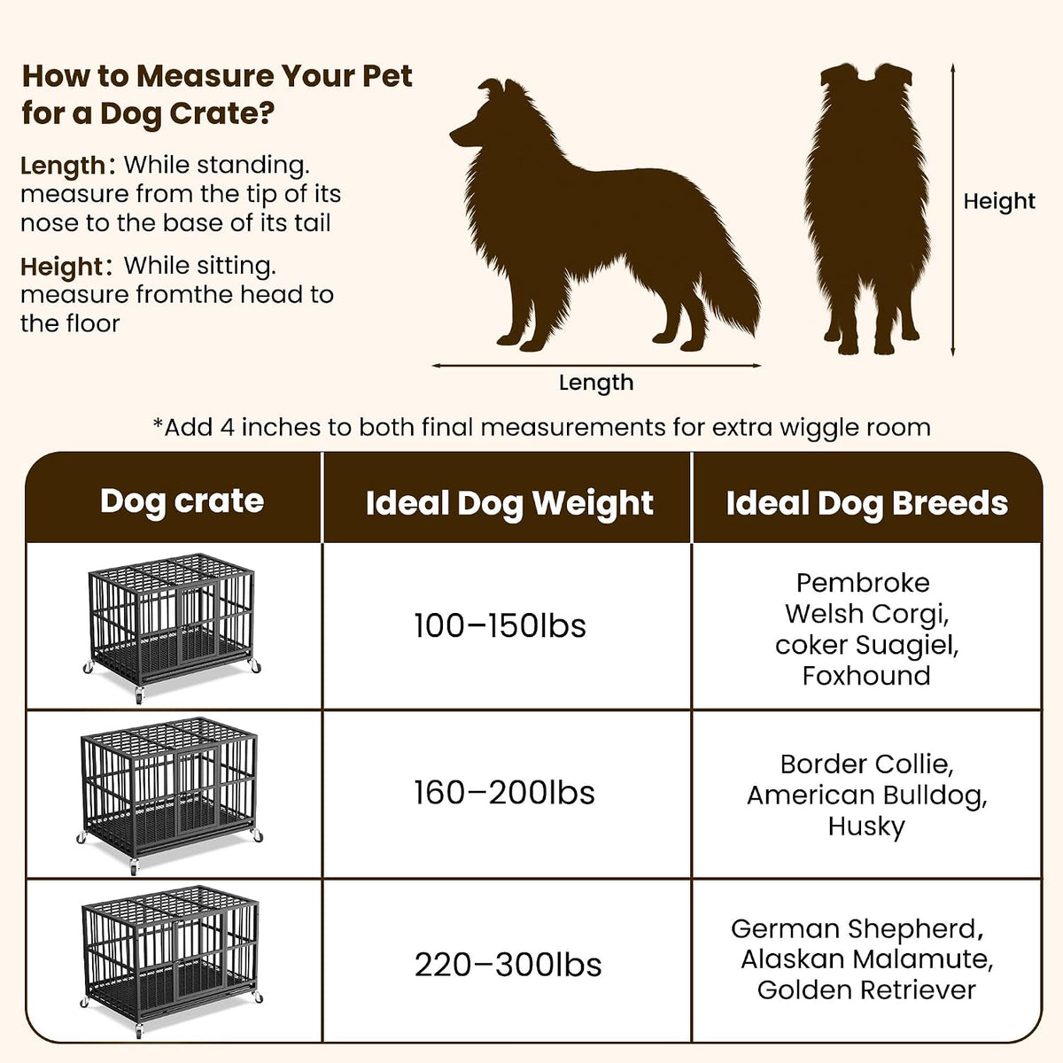 38 Inch Indestructible Dog Kennel,Heavy Duty Dog Crate for Large Dogs,Black
