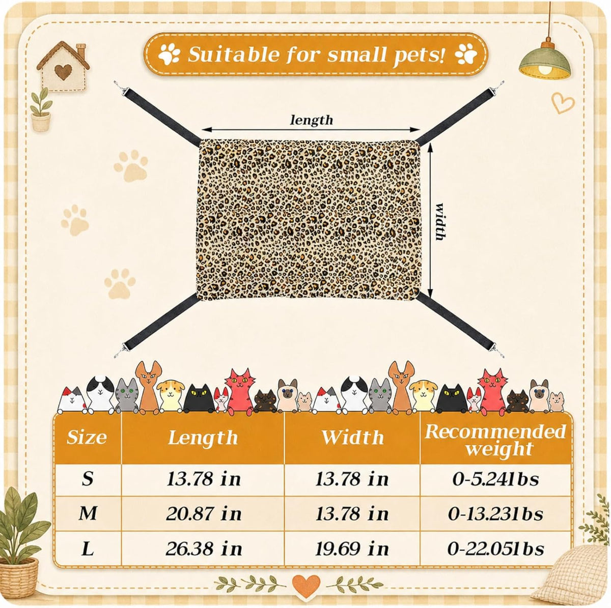 Jetec 2 Pack Cat Hammock for Cage, Leopard and Dot, M