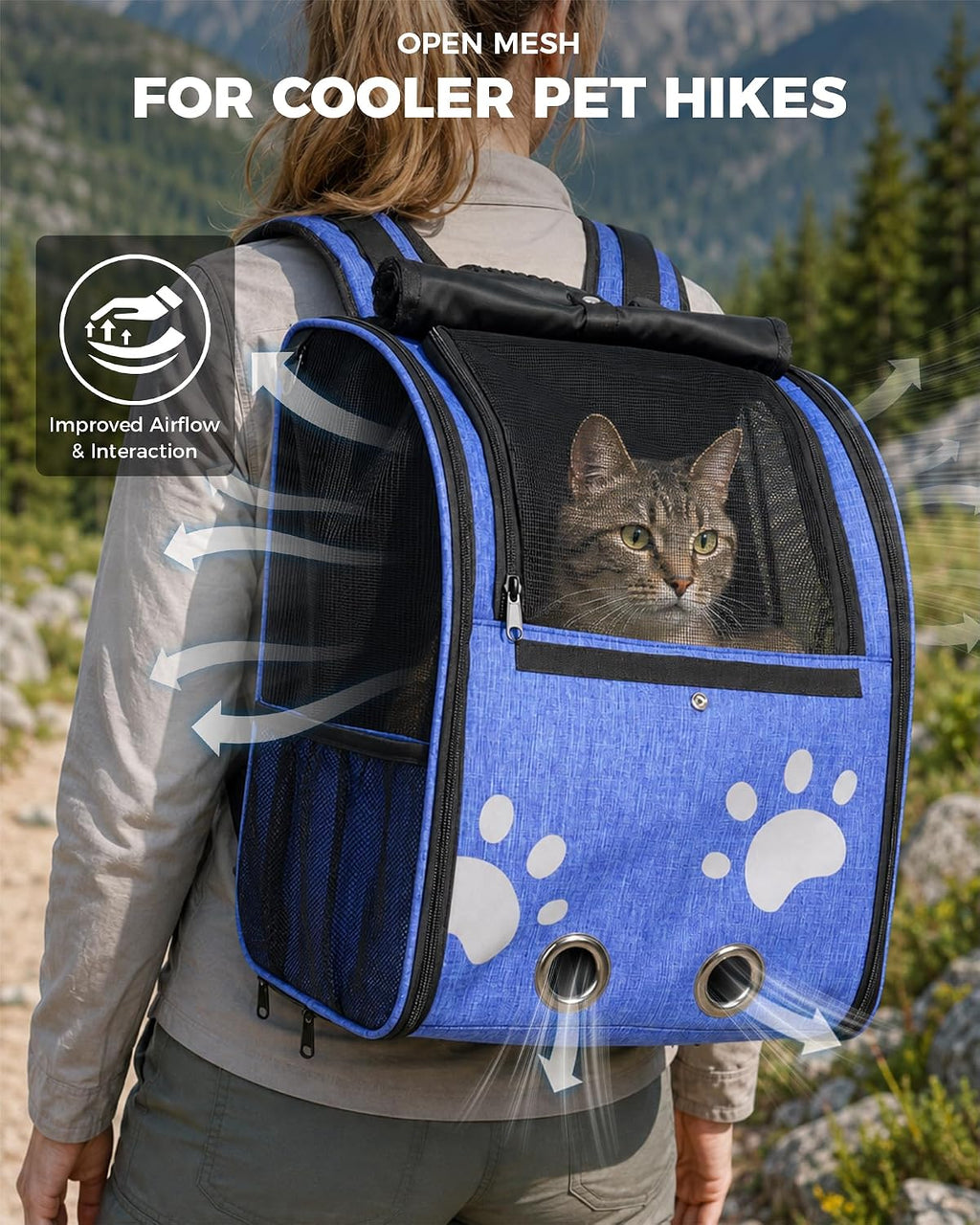 Hiking Backpack Carrier for Cats & Small Dogs, Travel Pet Carrier, Blue