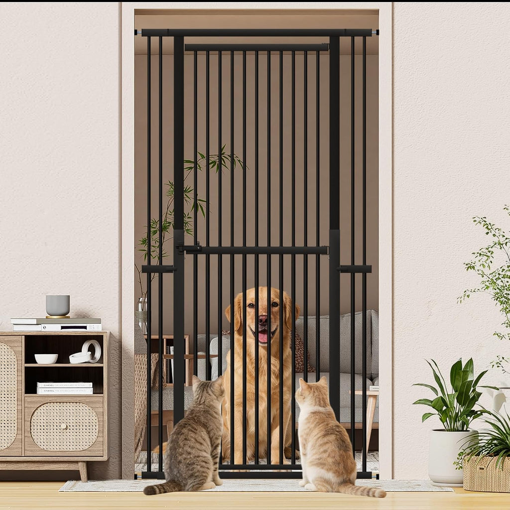51"-87" Extra Tall Pet Gate for Cats, 29.5"-40.5" Wide Pressure Mounted No-Drilling Safety Dog Gate, Metal Walk-Thru Bar