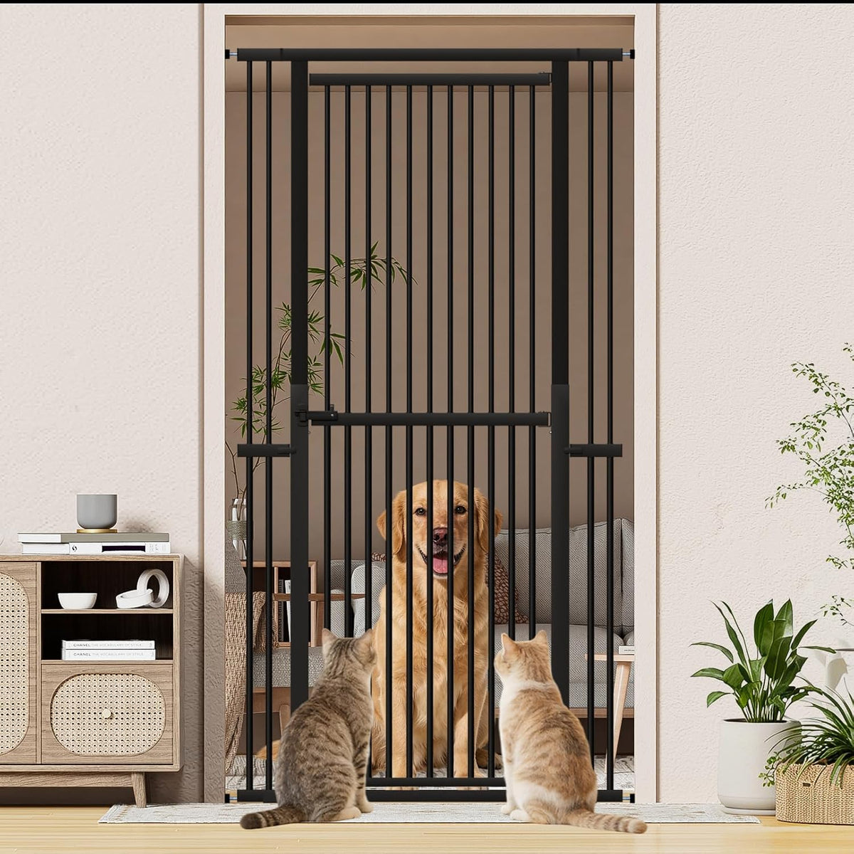 51"-87" Extra Tall Pet Gate for Cats, 29.5"-40.5" Wide Pressure Mounted No-Drilling Safety Dog Gate, Metal Walk-Thru Bar