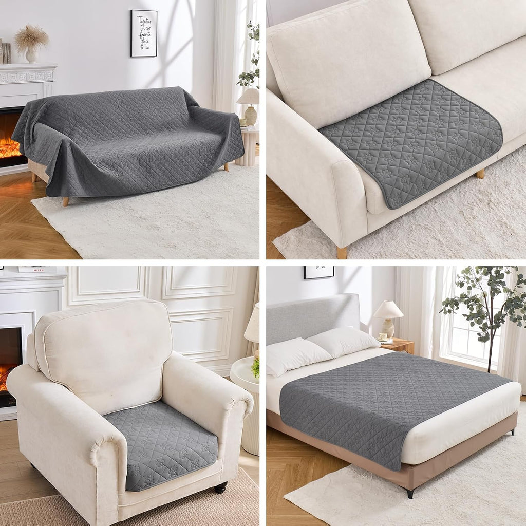 Pawfinity Waterproof Dog Blanket, Paw Print Quilted Couch Covers for Pets