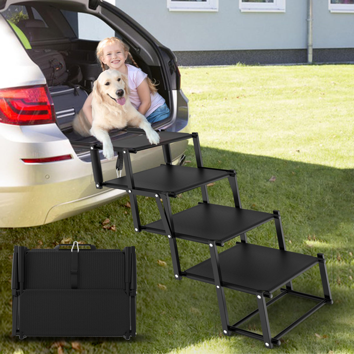 PetRuna Extra Wide 20" Dog Stairs for Large Dogs, Dog Steps for Car 4 Steps