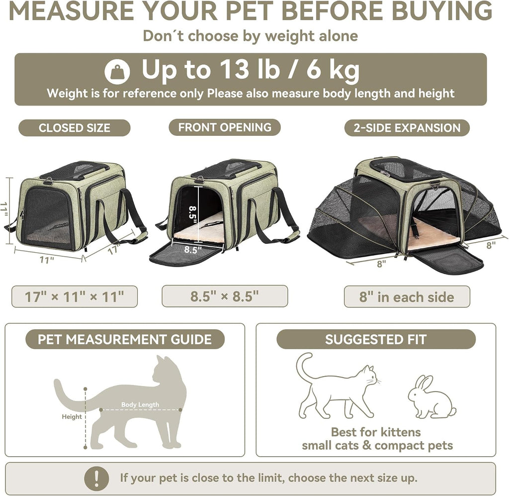 Petsfit Medium Double Expandable Cat Carrier for Cats and Small Dogs