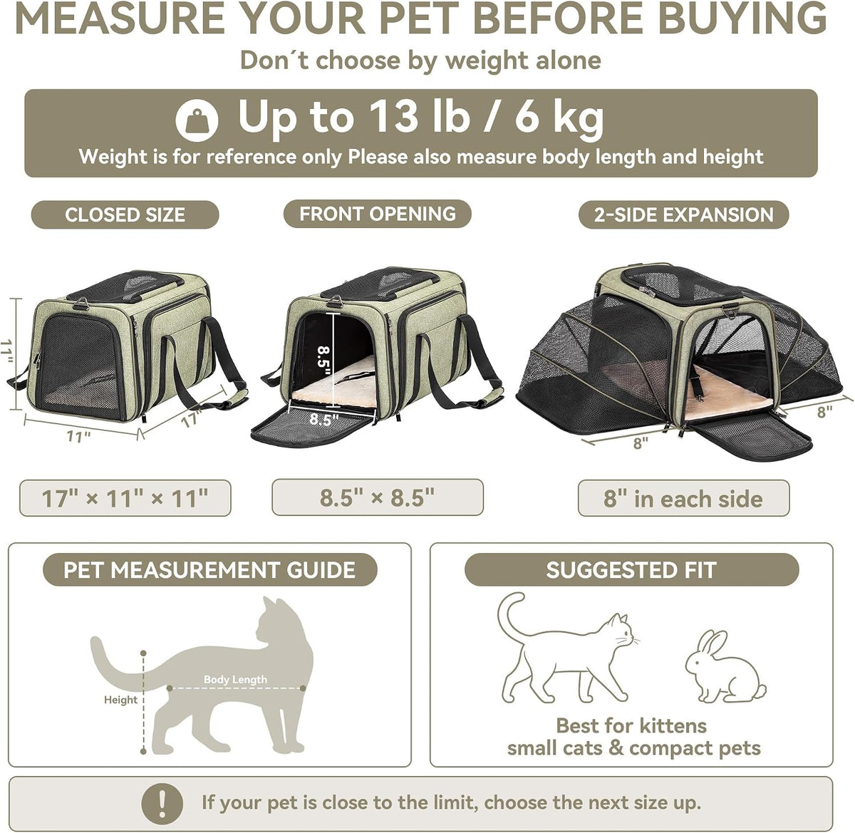 Petsfit Medium Double Expandable Cat Carrier for Cats and Small Dogs