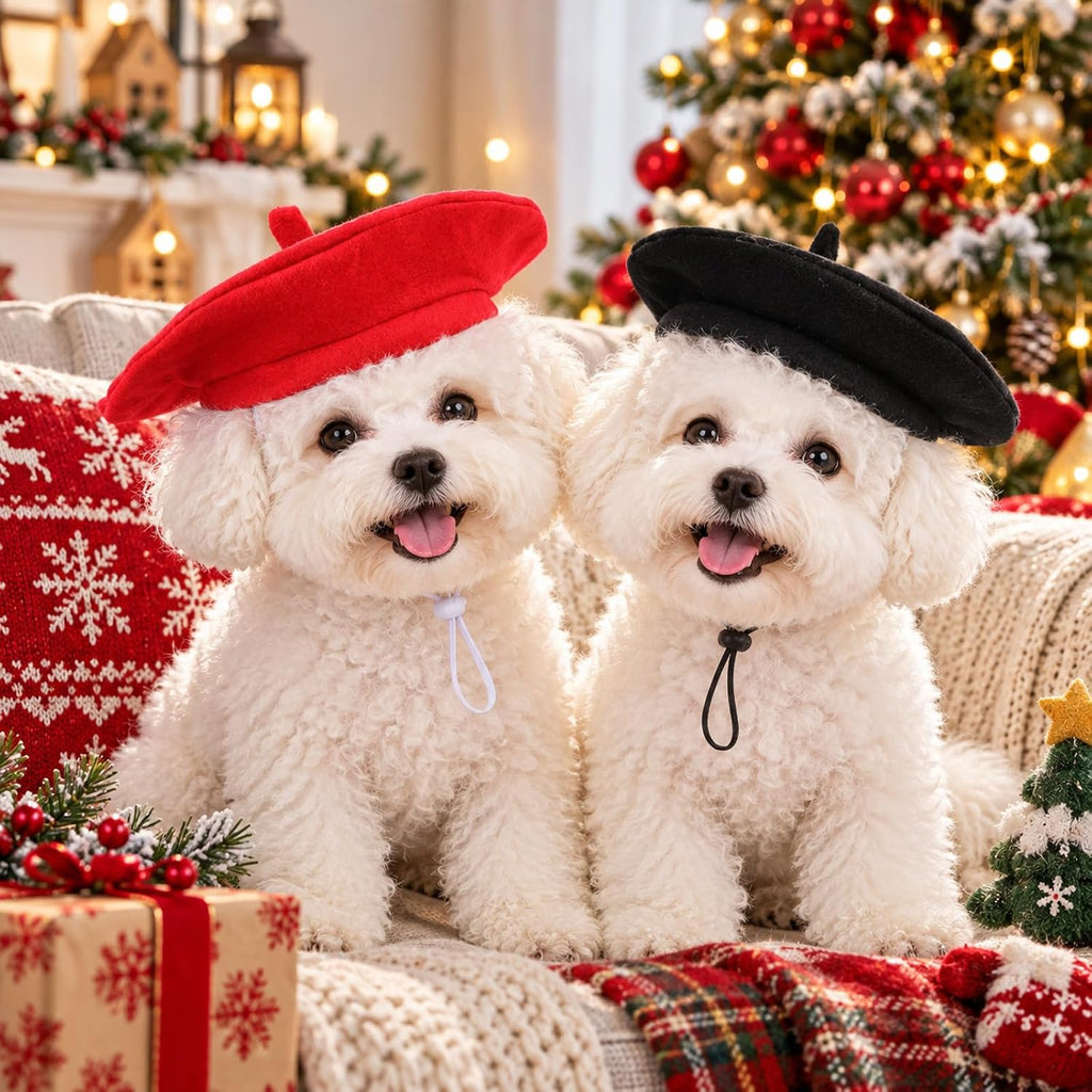 2 Pcs Funny Dog Beret,Adjustable Small Cat Beret Hat Halloween
