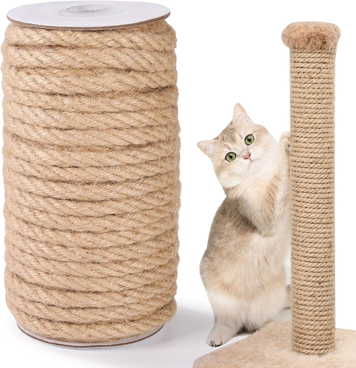 Natural Sisal Rope for Cat Scratcher Post, 5/16" x 60 Ft Twine for Cat Tree