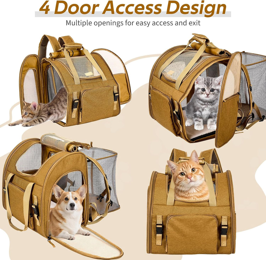 Expandable Cat Carrier Mesh Backpack with Expandable Mesh Side, Padded Shoulder Straps, Breathable Nylon Travel Backpack