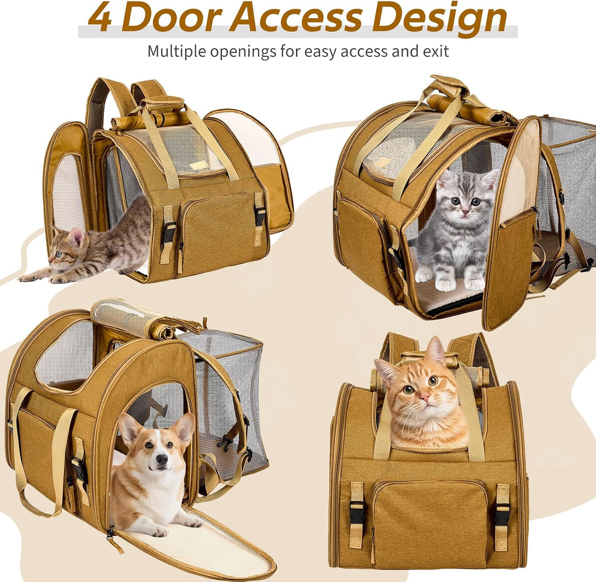 Expandable Cat Carrier Mesh Backpack with Expandable Mesh Side, Padded Shoulder Straps, Breathable Nylon Travel Backpack