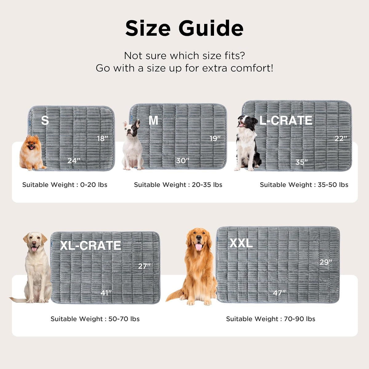 Bedsure ComfyFleece® Washable Dog Crate Pad,Soft Thin Medium Pet Mat,30"