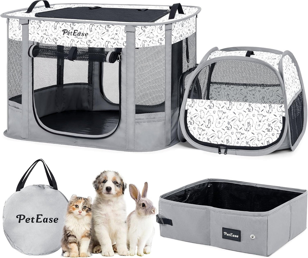 Portable Cat Playpen with Litter Box, Cat Enclosure for Camping, Cat Recovery Playpen After Surgery, Foldable Indoor Out