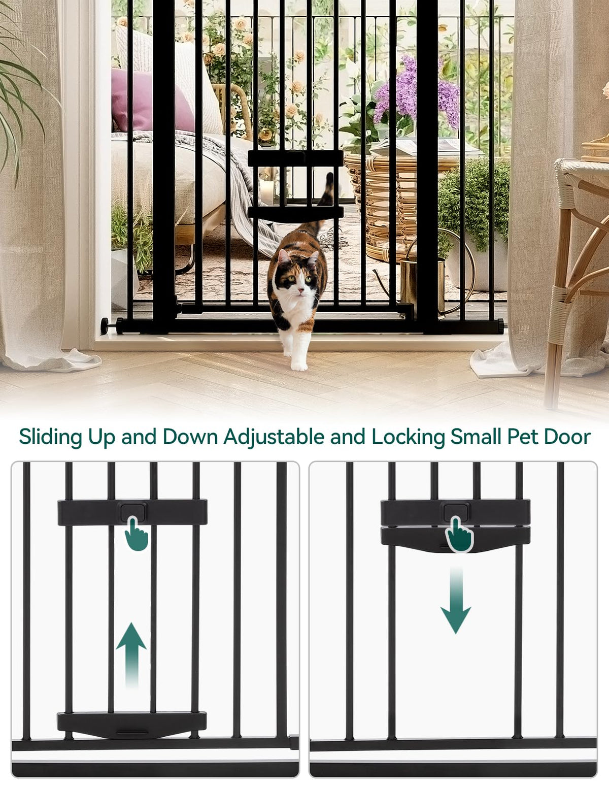 Babelio 36" Tall Pet Gate with Cat Door, CatPrivilege II, 29-40", Black