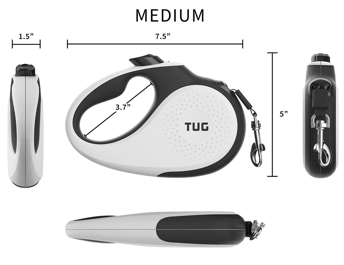 TUG Original Retractable Dog Leash, 16 ft (Medium, White)