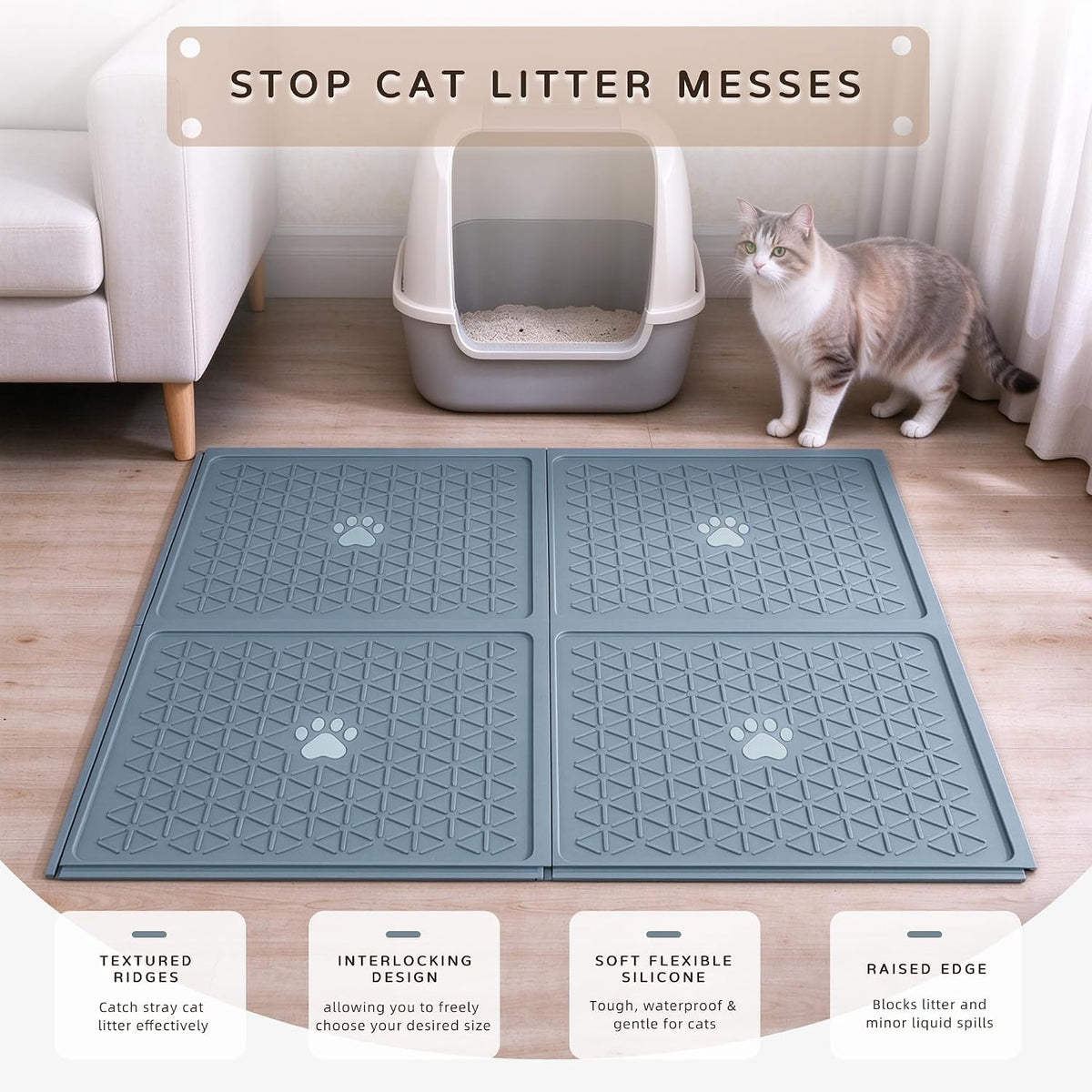 Zegcohjave Cat Litter Mat,19.6"x15.7"Connectable Silicone Litter Box Mat