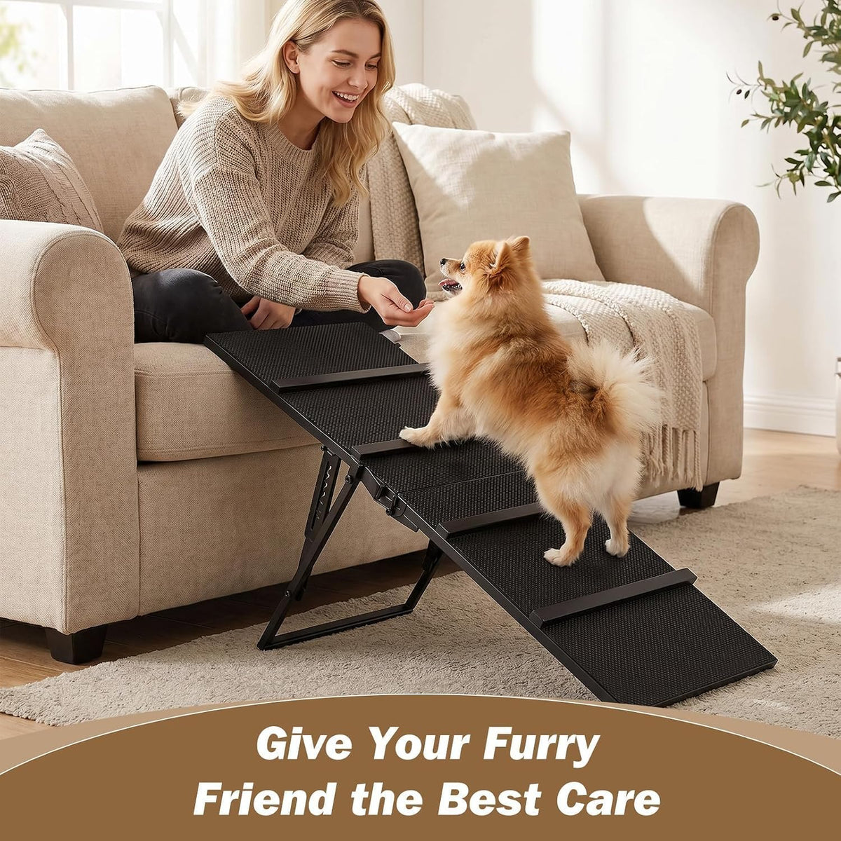 Metal Dog Ramp for Couch, Foldable Pet Ramp for Small Dogs 100 LBS