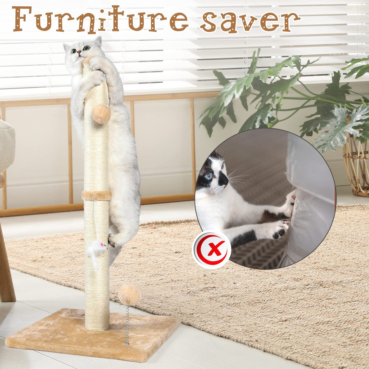 ANWA 32" Tall Sisal Cat Scratching Posts Tree for Indoor Cats Adults, Beige