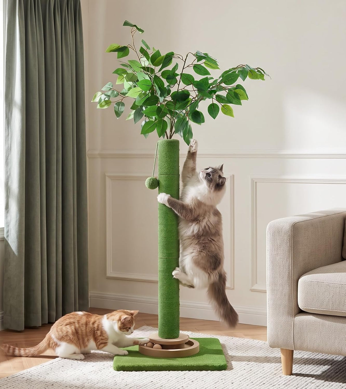 36"Cat Scratching Post With Interactive Cat Toys,Brown Cat Scratching Board