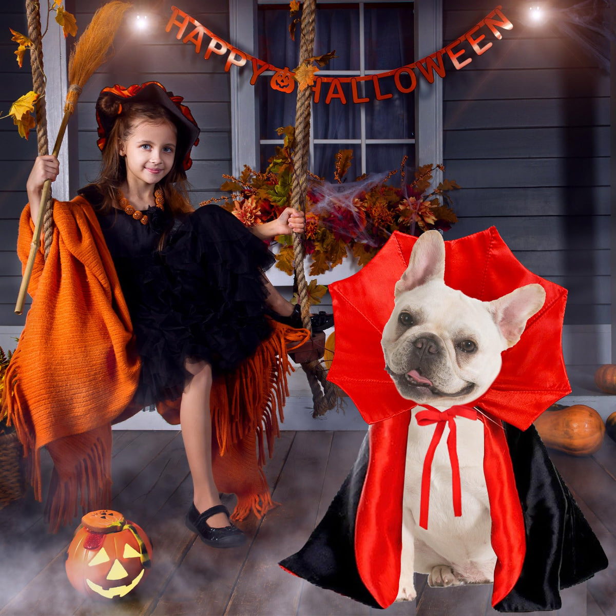 GOYOSWA Dog Halloween Costumes, Dog Vampire Devil Cloak Cape Costume Halloween Costumes for Small Medium Large Dogs Pets (Large)