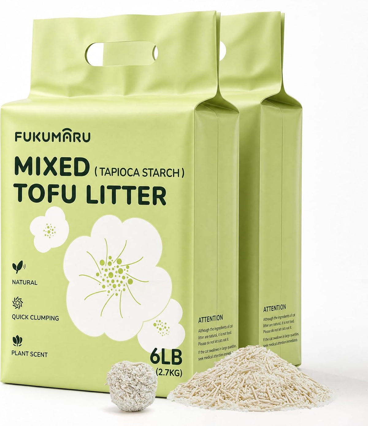 FUKUMARU Tofu Cat Litter, Applewood Blend, Clumping, Odor Control, 18 lb