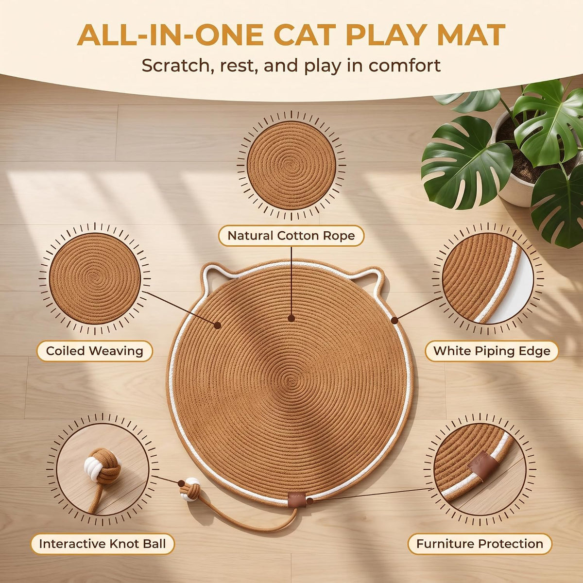 Cat Scratcher Mat, 23.62'' Round Cotton Rope Cat Scratch Pad for Indoor