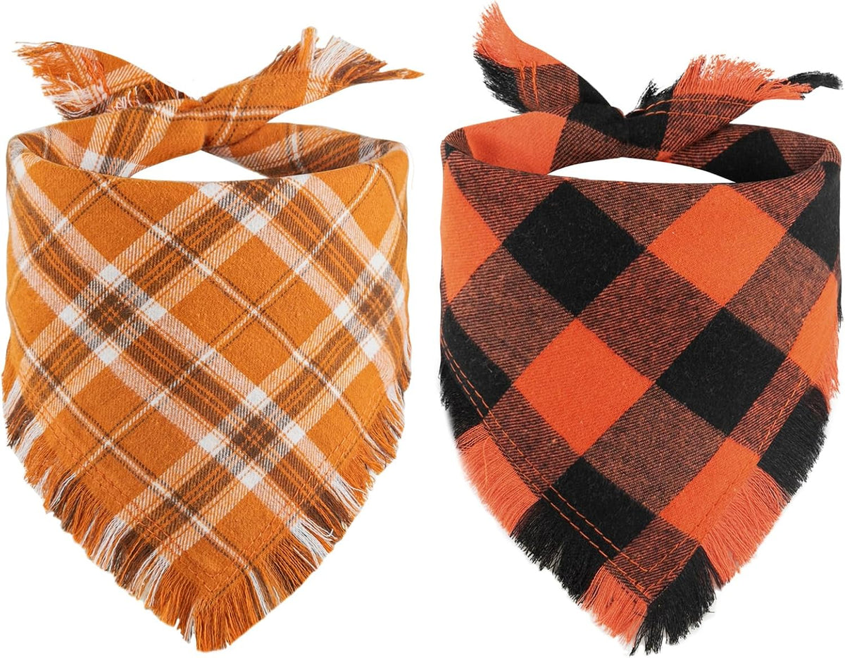Kytely Dog Bandanas Fall Thankgiving XLarge 2Pack, Plaid Pet Scarf