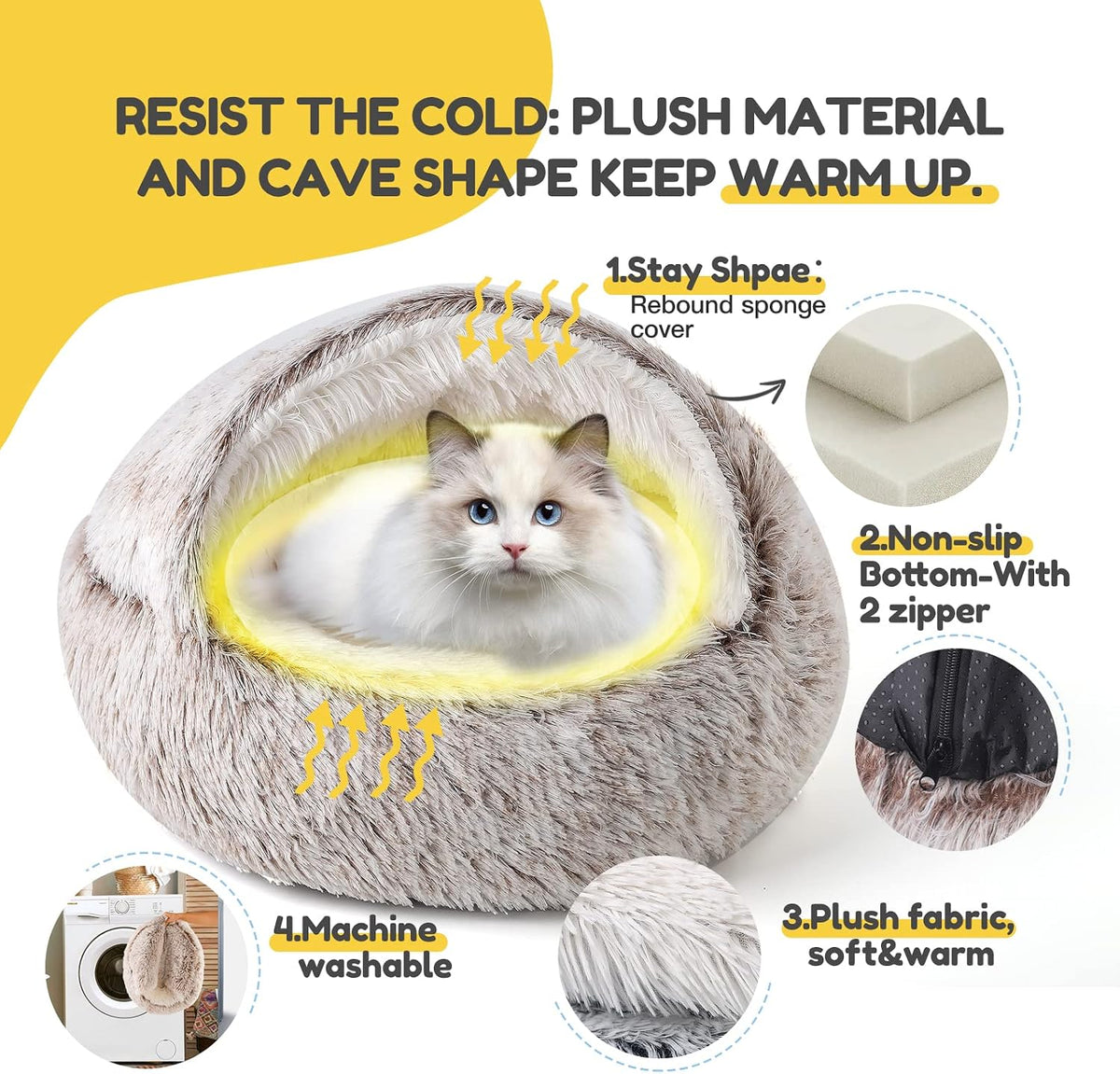 Cat Bed, Cat Beds for Indoor Cats with Covered Hooded