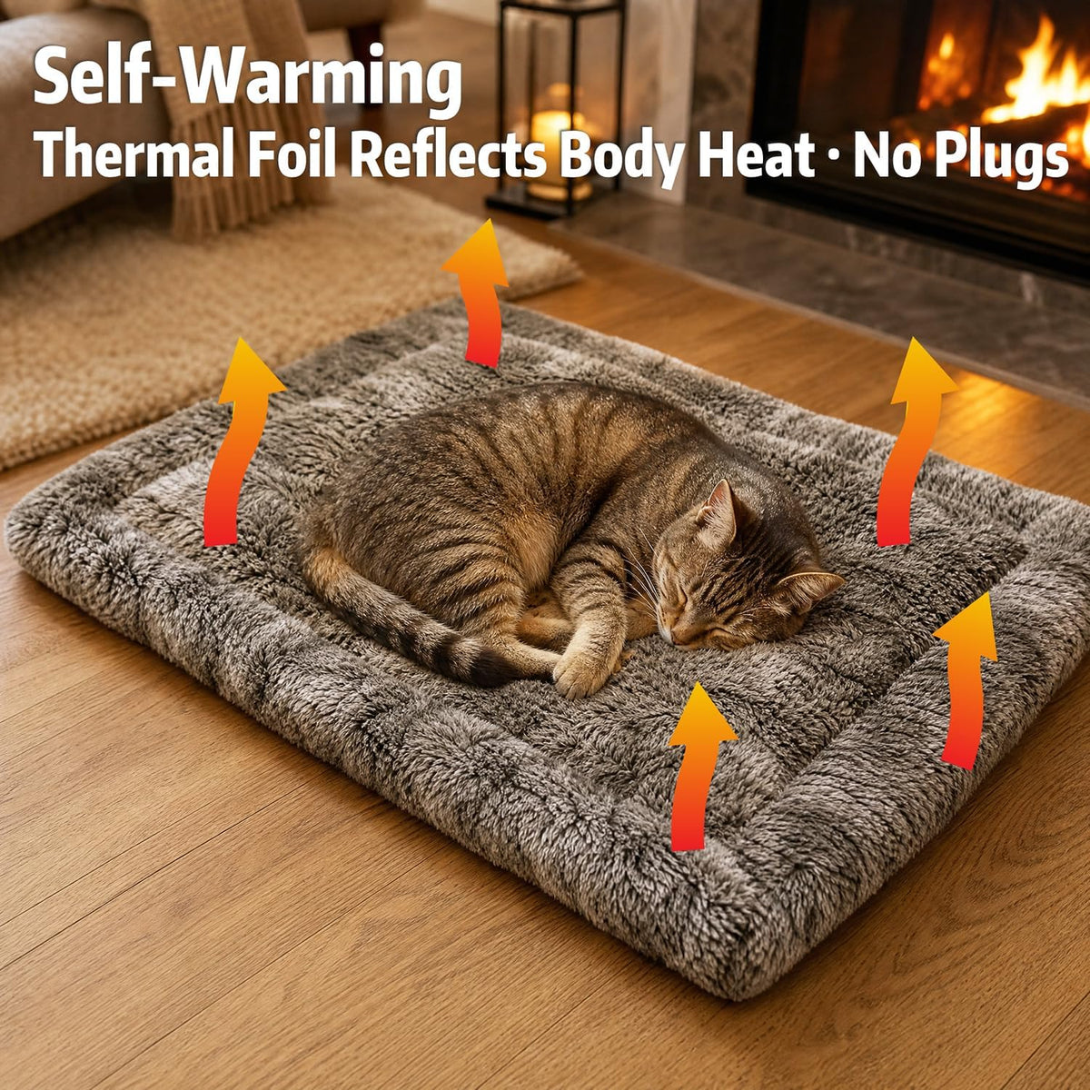 Self Warming Cat Bed, Dog Crate Pad, Reversible Large Pet Bed,Blue 24"x36"