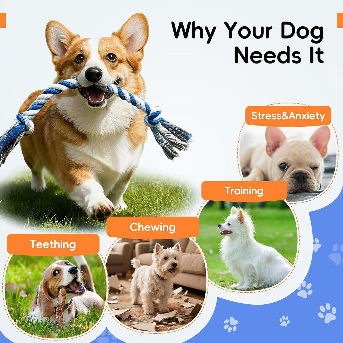 wodoca Dog Rope Toys 4 Pack, Puppy Teething Cotton Knot Chew Rope for Small Medium Dogs, Interactive Tug of War Dog Toys
