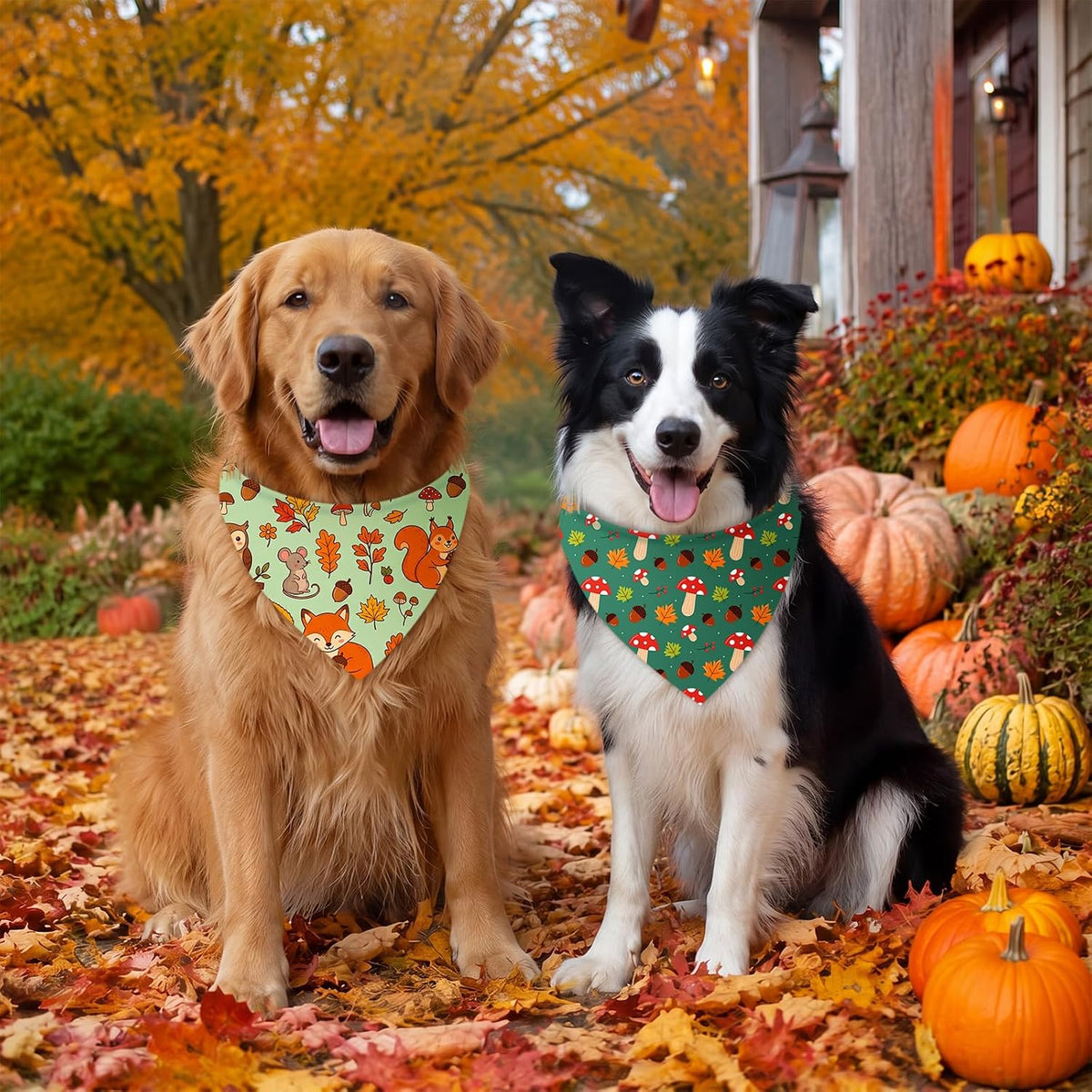 Abbylike 100 Pcs Fall Thanksgiving Dog Bandanas Bulk, Leaf Pumpkin Acorn