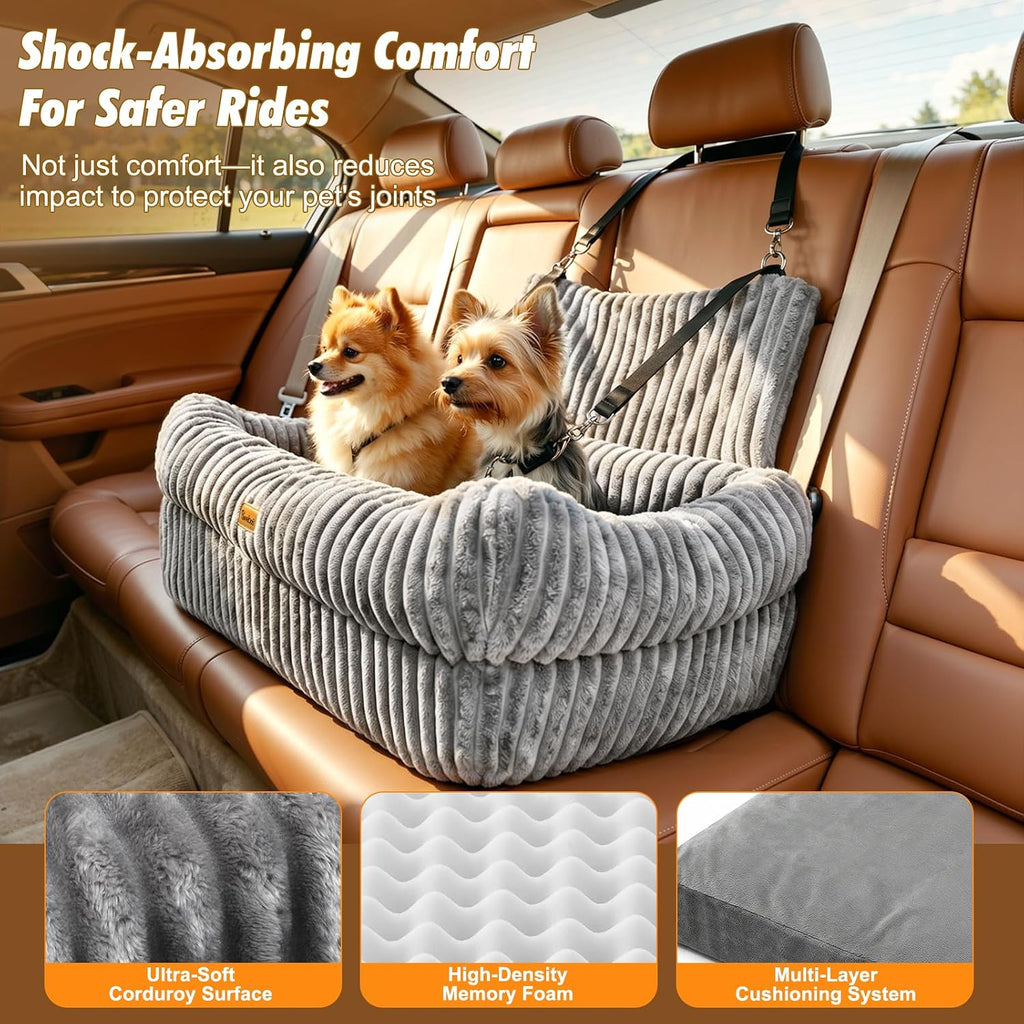 Pawaboo Dog Car Seat Bed, Memory Foam Booster for Medium/Large Dogs, Gray
