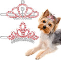 Mtlee 2 Pcs Halloween Pet Rhinestone Birthday Crown, Pink Dog Costume Tiara