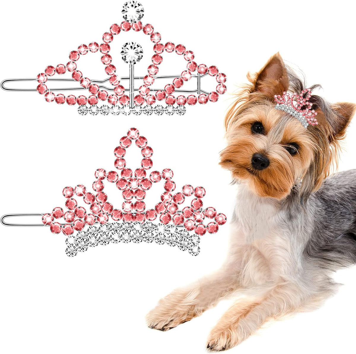 Mtlee 2 Pcs Halloween Pet Rhinestone Birthday Crown, Pink Dog Costume Tiara