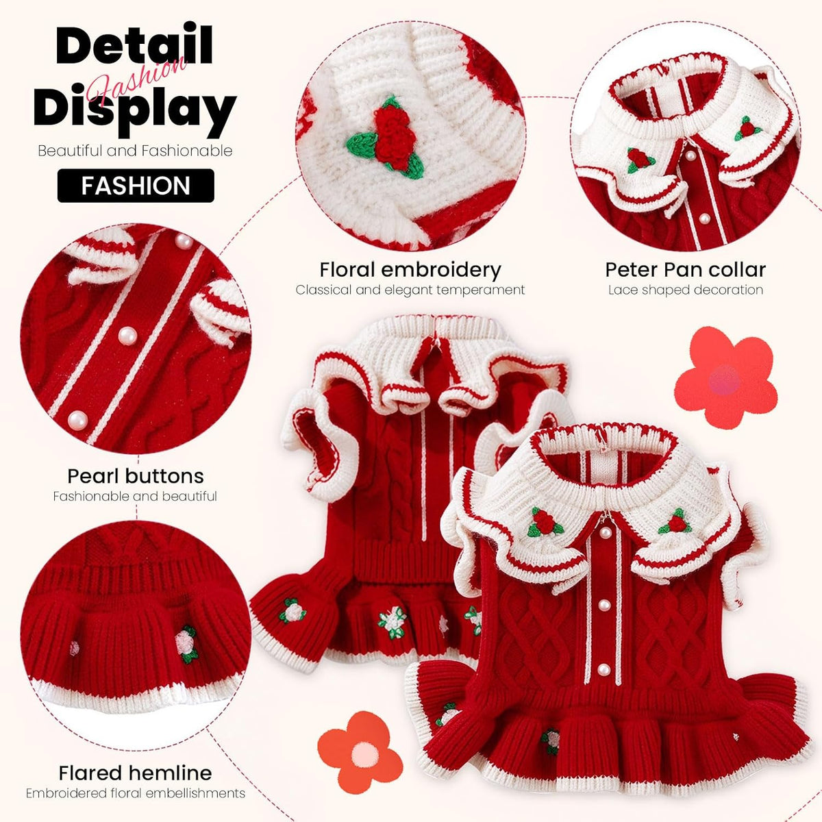 Small Dog Sweater Dress for Girl Puppy Christmas Outfits,Wine Red,S