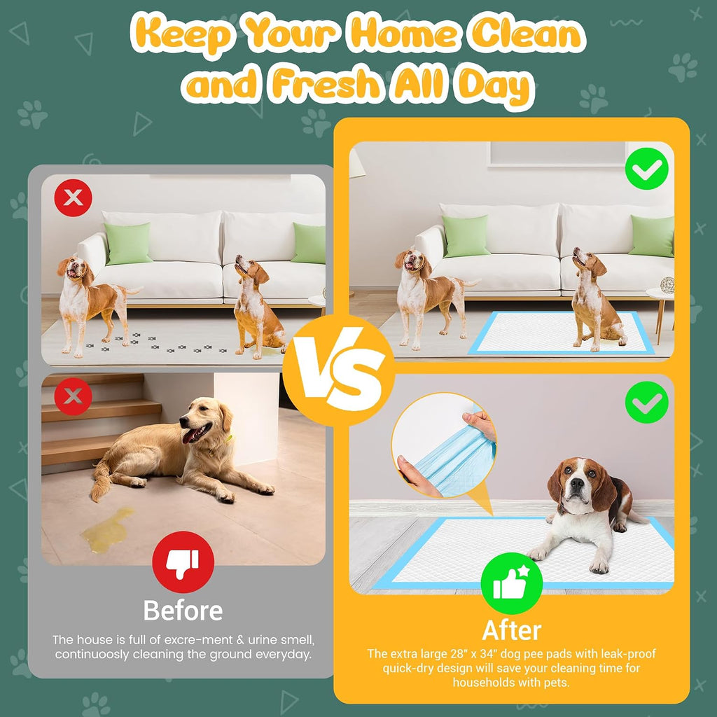60 Count Extra Large Dog Pee Pads 28" x 34", Super Absorbent X-Large Puppy Pads Disposable Dogs Training Pads, Quick Dry