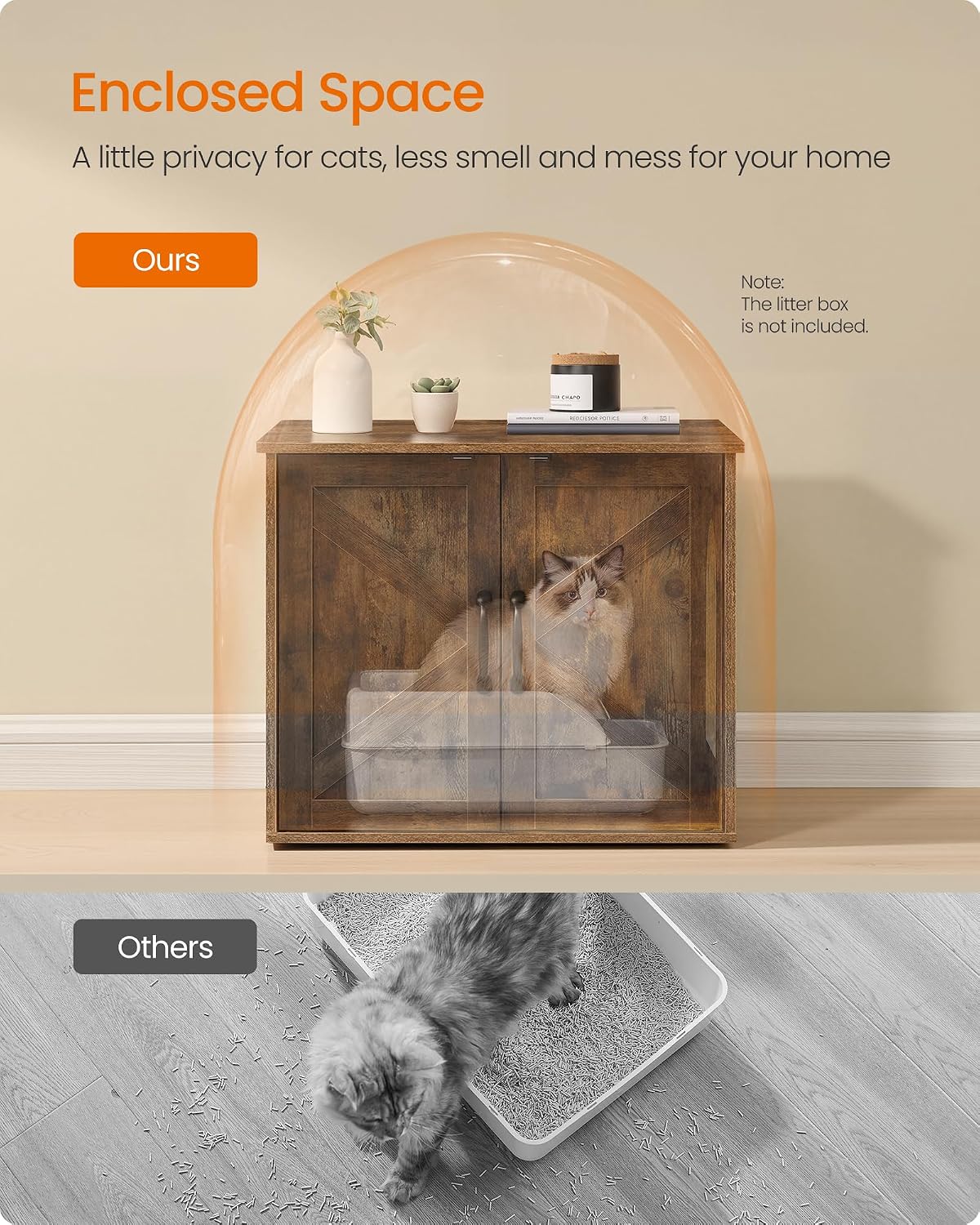 FEANDREA Cat Litter Box Enclosure, Indoor Pet House End Table