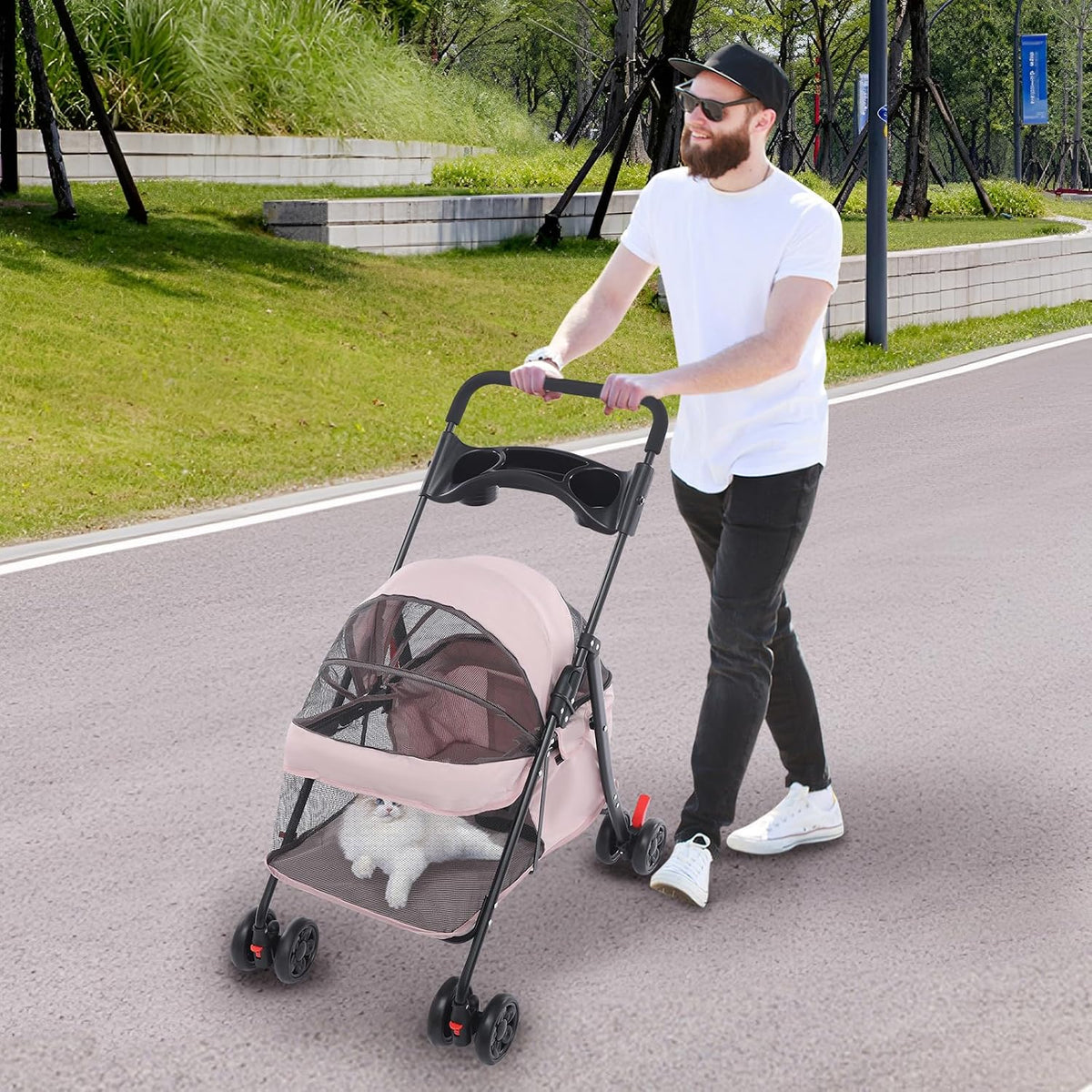 Pet Stroller Foldable Lightweight for Small Dogs Cats(Pale Pinkish Grey)
