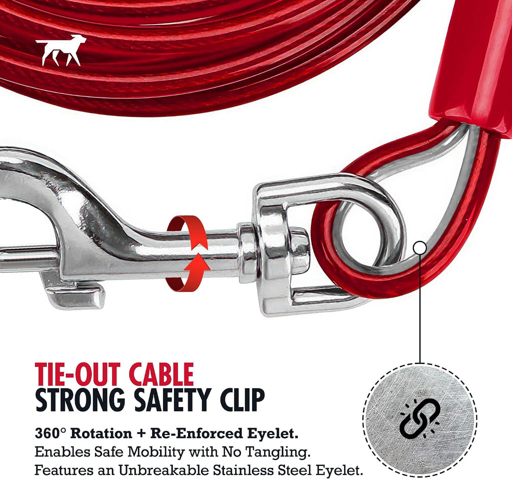 Tuff Pupper Dog Tie Out Cable, 100 ft Heavy Duty Lead for up to 125 lb Dogs