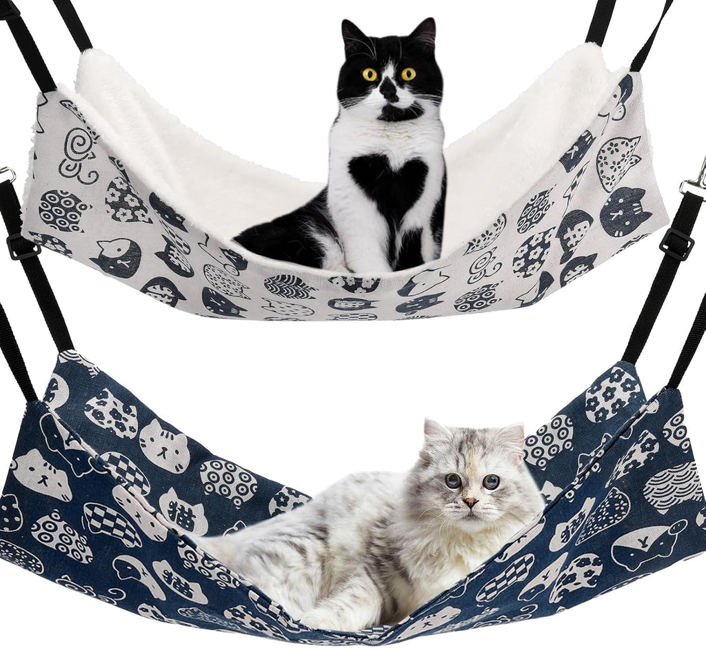Cat Hammock for Cage Hanging Reversible 2Pack,Pet Hammock Bed Adjustable,Soft Sleeping Hammock for Cats,Ferret,Puppy,Rab