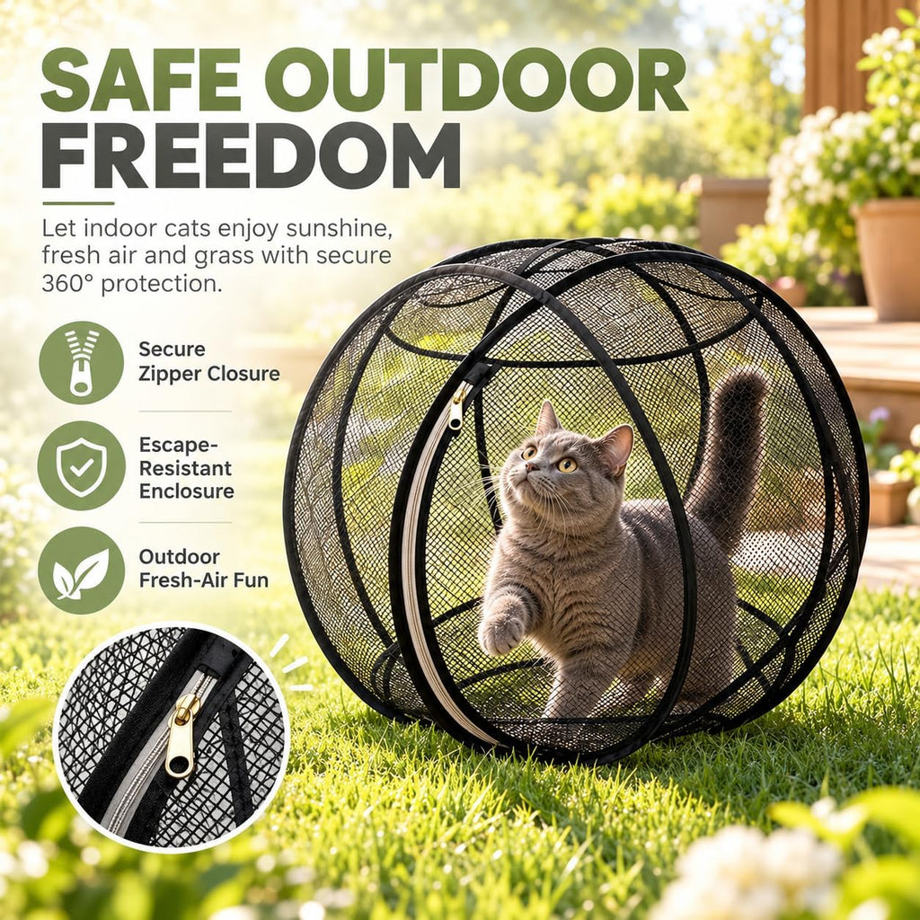 Cat Hamster Ball for Outside, 360° Panoramic Pop-Up Rolling Cat Playpen, 26.77 Inch Foldable Hamster Ball for Cats, Port