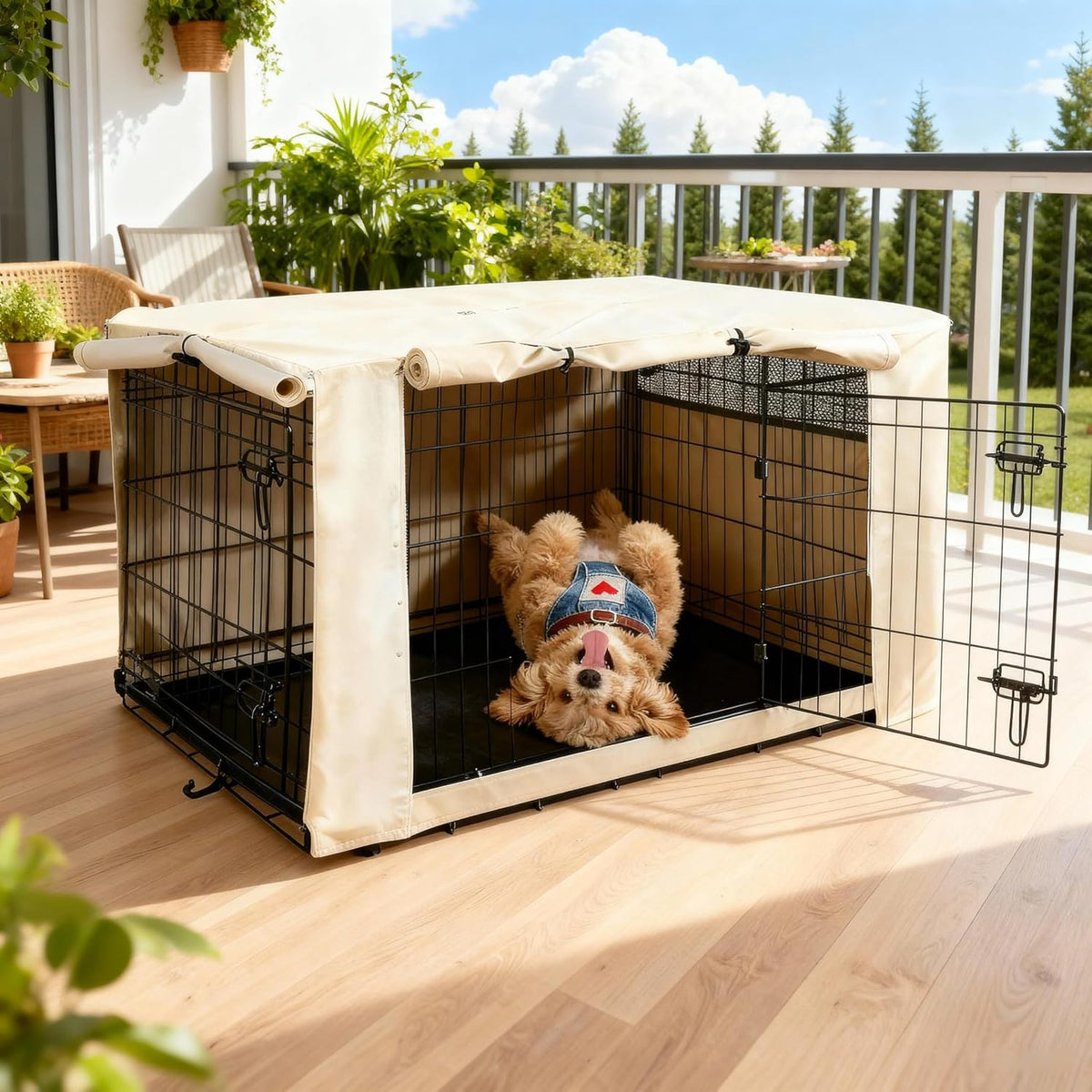 30-Inch Dog Crate Cover with Mesh, Waterproof Kennel Cover, Beige