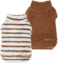 Fitwarm 2 Pack Striped Fleece Dog Sweater, Warm Winter Clothes for Small Dogs Boy Girl, Fuzzy Pet Outfit, White, Brown, 