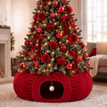 Christmas Tree Cat Tunnel 36in Donut Bed, Red, Velvet, Fluffy