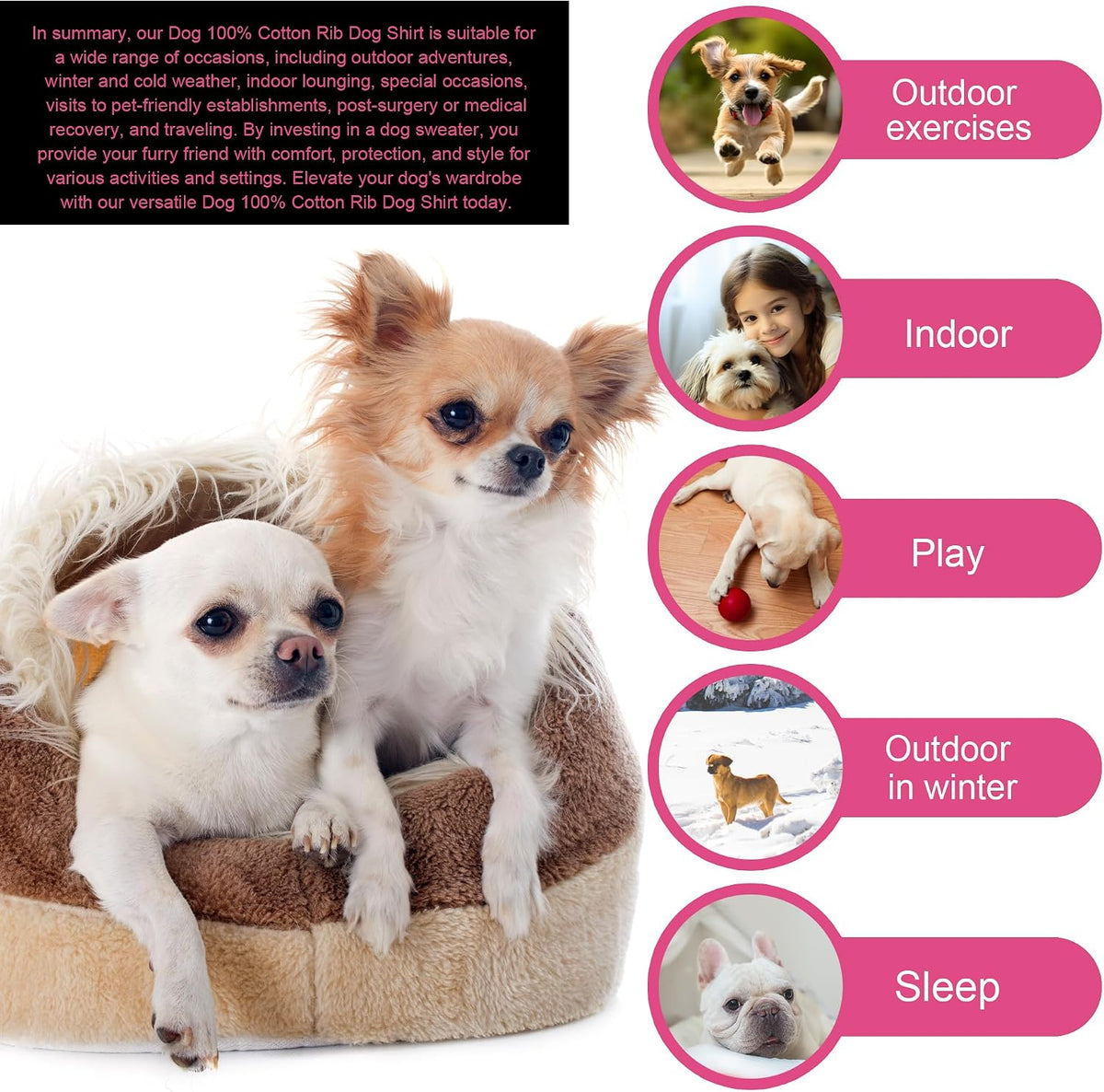 Premium 100% Cotton Rib Dog Shirt Vest for Small Breeds Pink XXS