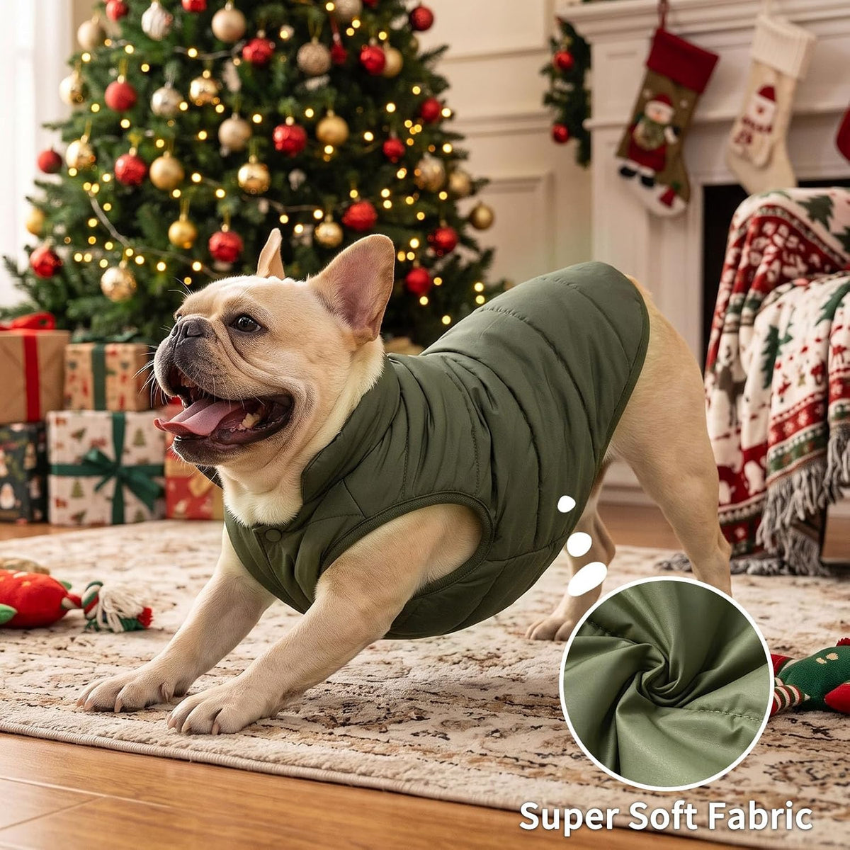 Fleece Lined Dog Jacket for Small Dogs,Winter Dog Coat,Green S